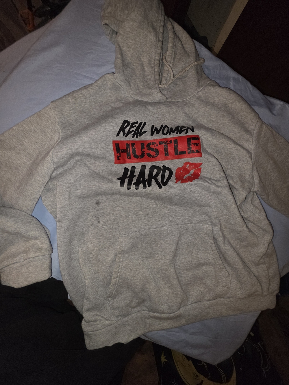 Hustle Hard Graphic Hoodie - Light Gray with Red Accent